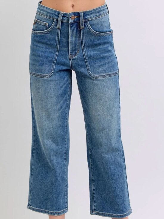 Judy Blue Denim - Judy Blue High Waist Crop Wide Leg Denim Jeans 15/32